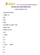 Đề kiểm tra 45 phút lần 1 môn Tiếng Anh Lớp 6 - Năm 2019-2020